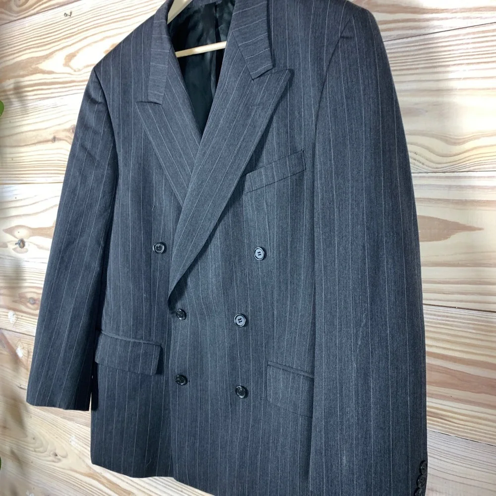 Double Breasted Fabrizio Cellini Blazer Men 44R Grey Pinstripe Pure New Wool VTG